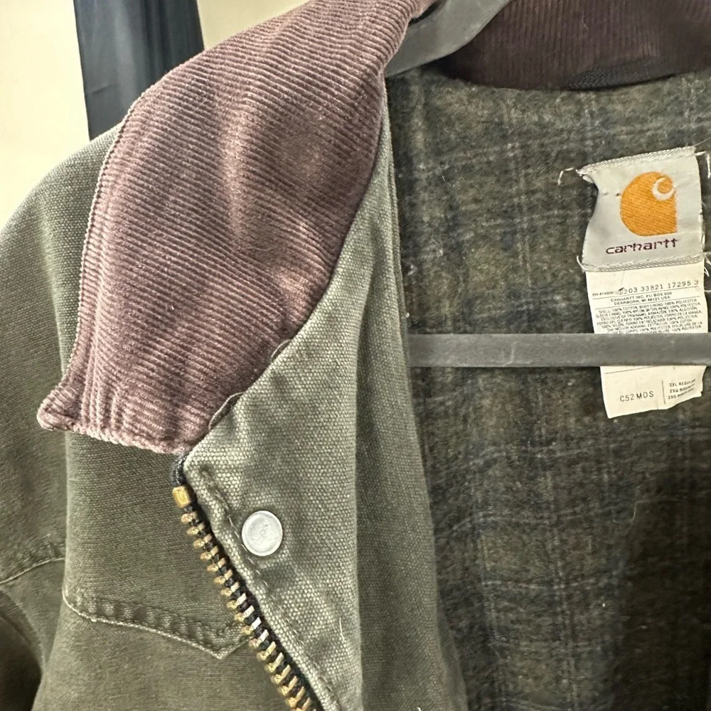 Vintage Carhartt green C52 MOS jacket blanket lined corduroy collar barn jacket - Picture 7 of 14